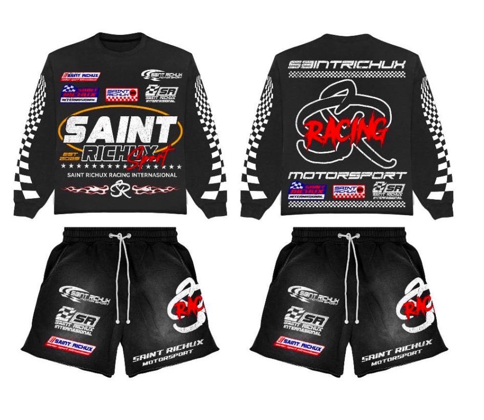 SAINT RICHuX™ Motorsports Set (Black Top Long sleeves, Black Shorts) LIMITED DROP