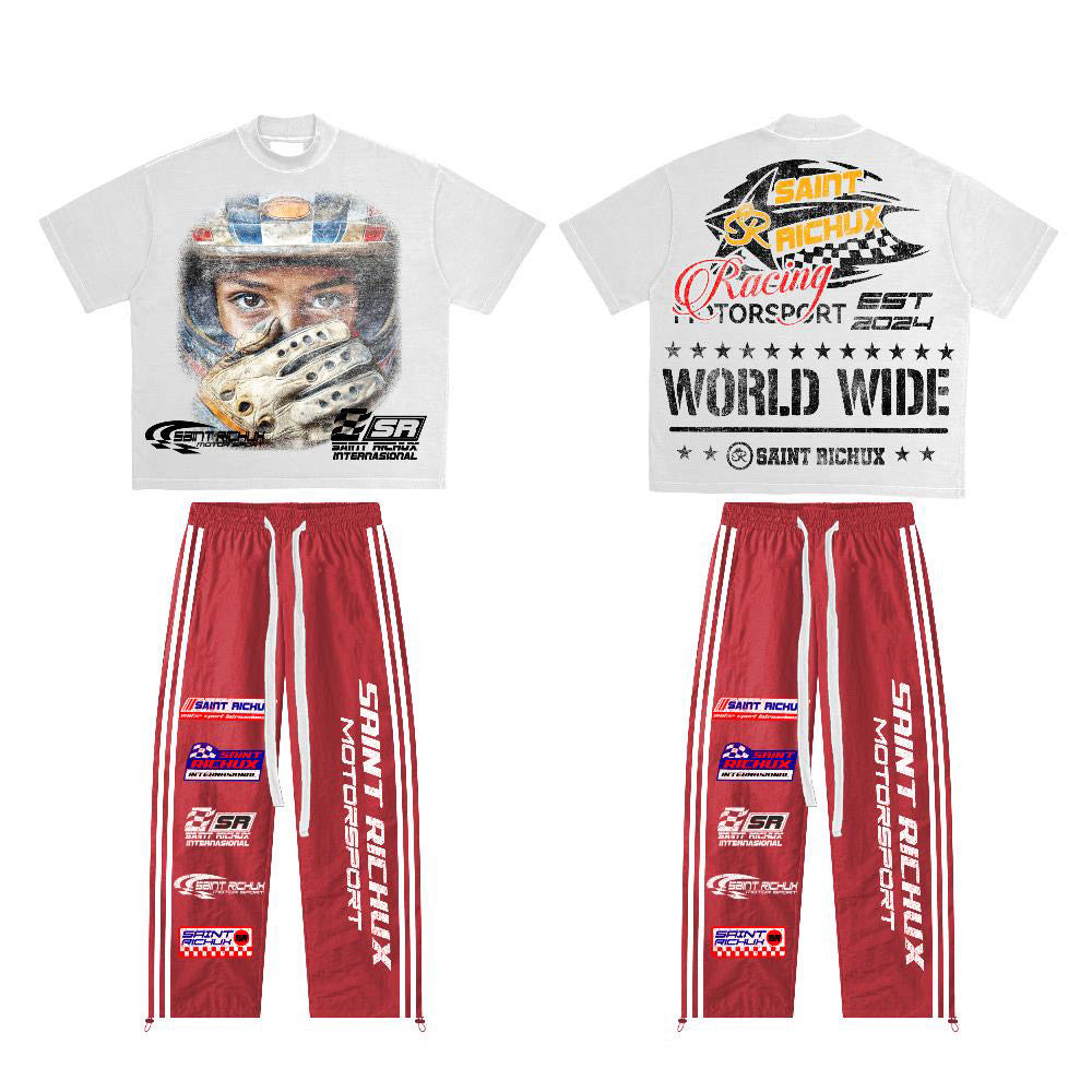 SAINT RICHuX™ Motorsports WW Set (White Top short sleeves, Red Pants)