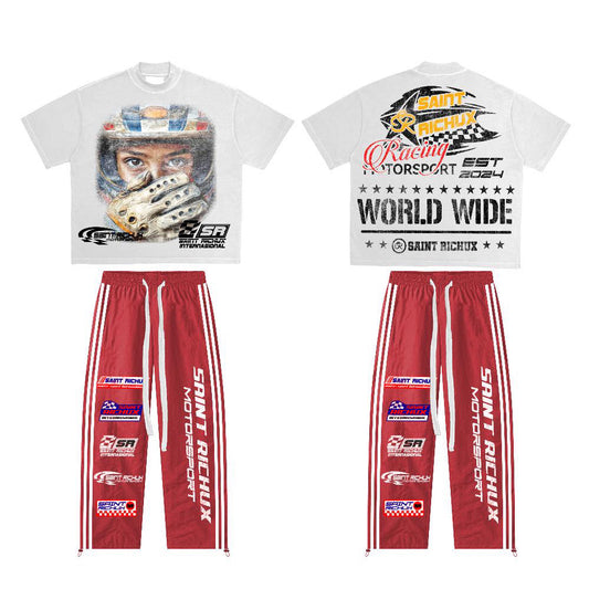 SAINT RICHuX™ Motorsports WW Set (White Top short sleeves, Red Pants)