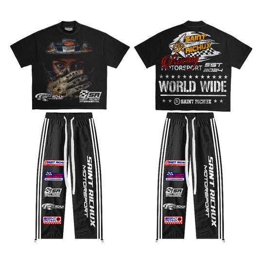 SAINT RICHuX™ Motorsports WW Set (Black Top Short sleeves; Black Pants)