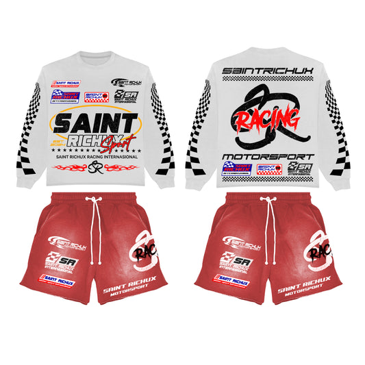 SAINT RICHuX™ Motorsports Set (White Top Long sleeves; Red Shorts) LIMITED DROP